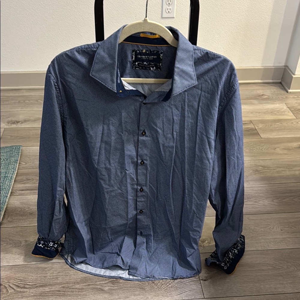 Men's Denim & Flower Blue Button-Up Shirt